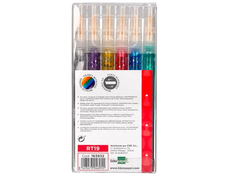 Feutre liderpapel encre metallisee pailletee double pointe etui de 6u assorties