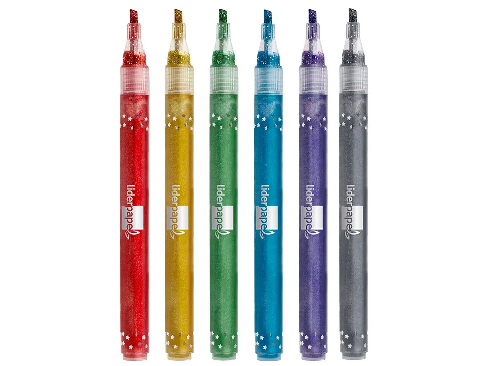Feutre liderpapel encre metallisee pailletee double pointe etui de 6u assorties