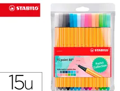 Feutre stabilo boss pointe moyenne 1mm pastel pochette de 15 coloris assortis