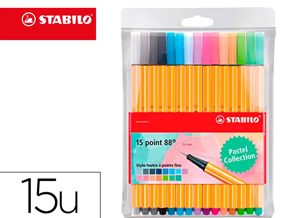 Feutre stabilo boss pointe moyenne 1mm pastel pochette de 15 coloris assortis