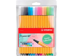 Feutre stabilo boss pointe moyenne 1mm pastel pochette de 15 coloris assortis