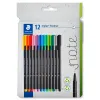 Feutre staedtler triplus fineliner 334 triangulaire pointe superfine 0,3mm coloris assortis etui carton