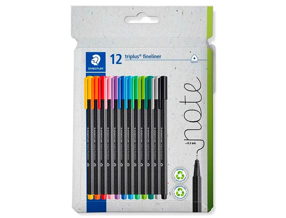 Feutre staedtler triplus fineliner 334 triangulaire pointe superfine 0,3mm coloris assortis etui carton