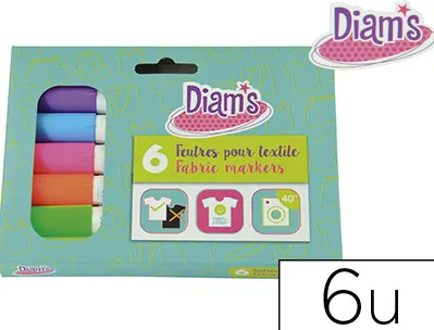 Feutre textile fluo oz international diam's pointe bloquée séchage rapide coloris assortis pochette 6 unités