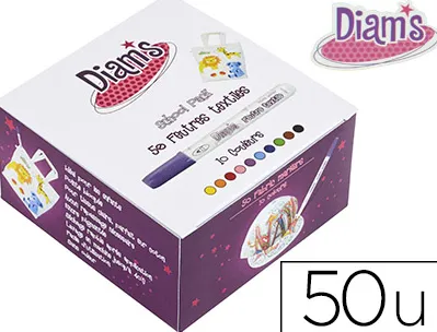 Feutre textile oz international diam's pointe bloquée séchage rapide coloris assortis box scolaire 50 unités