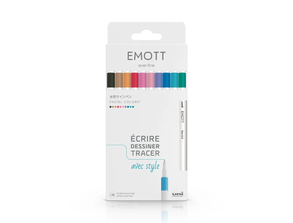 Feutre uniball emott pastel colors pointe fine coloris assortis pochette 10 unites