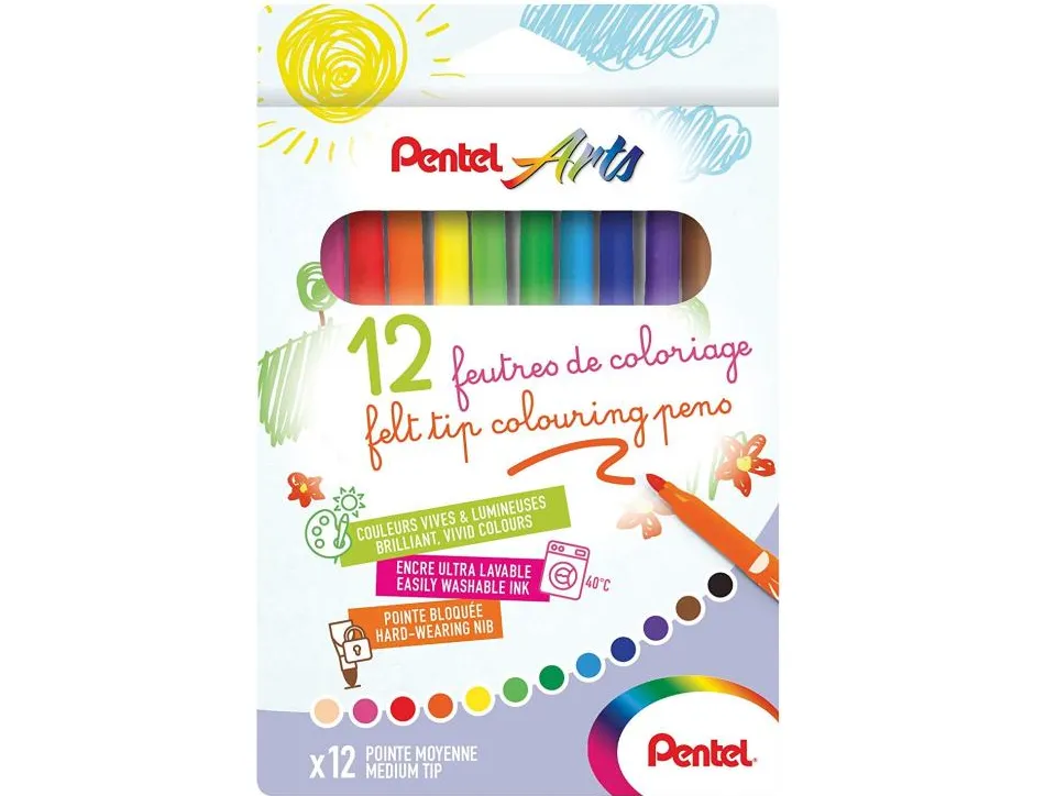 Feutres coloriage pentel arts pointe moyenne bloquee resistante lavable -