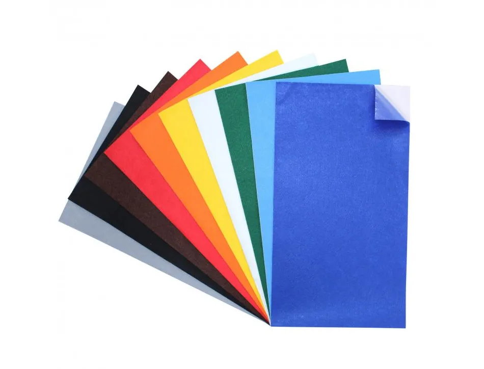 Feutrine adhesive o color 24x45cm 1mm 10 coloris assortis lot de 10 coupons