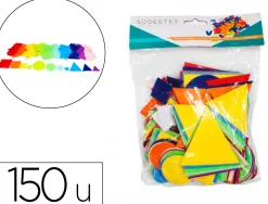 Feutrine adhesive sodertex pack geometriques rond carre et triangle 1mm 4 tailles 150 pcs 10 coloris assortis