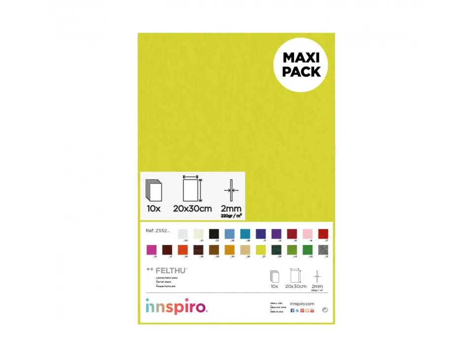 Feutrine innspiro non adhesive 20x30cm 2mm coloris jaune lot de 10 coupons