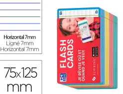 Fiches bristol oxford flash 2.0 75x125mm 32 fiches/film l7mm carton assorti