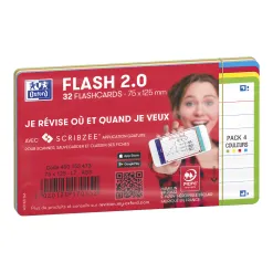 Fiches bristol oxford flash 2.0 75x125mm 32 fiches/film l7mm couleur assorties