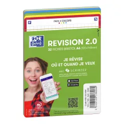 Fiches bristol oxford revision 2.0 a6 non perforee 32 fiches/film q5x5 couleurs assorties