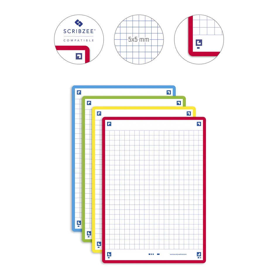 Fiches bristol oxford revision 2.0 a6 non perforee 32 fiches/film q5x5 couleurs assorties