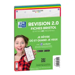 Fiches bristol oxford revision 2.0 a5 perforee 32 fiches/film q5x5 couleur assorties