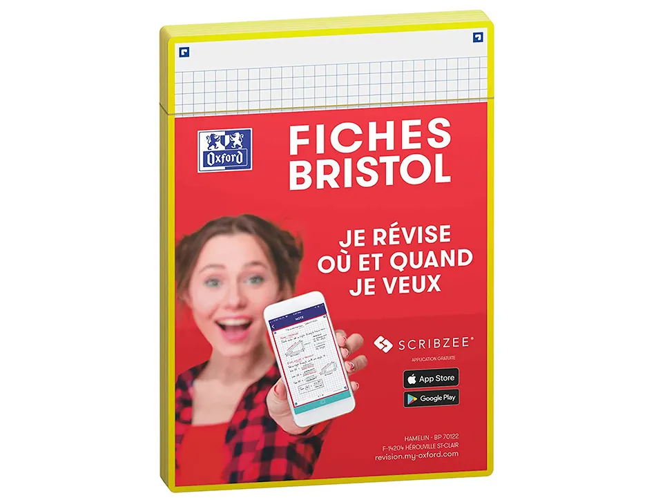 Fiches oxford bristol revision 2.0 oxford a5 perforee 32 fiches/film q5x5 cadre jaune