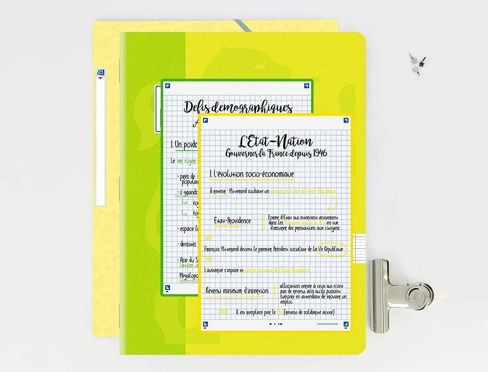 Fiches oxford bristol revision 2.0 oxford a5 perforee 32 fiches/film q5x5 cadre jaune