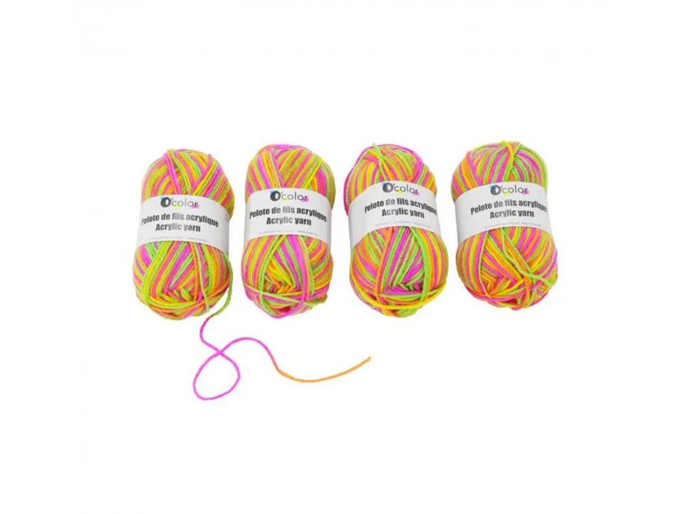 Fil acrylique ocolor environ 90m coloris fluos assortis lot de 4 pelotes