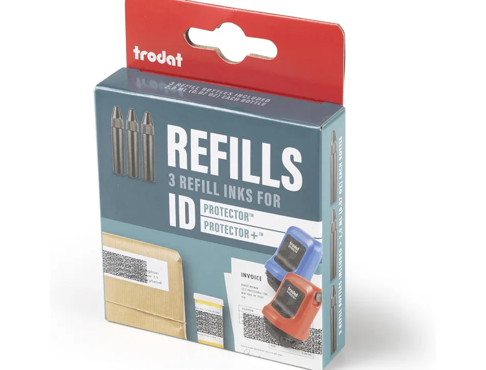 Flacon encre trodat rouleau encreur id protector 2ml coloris noir pack 3 unites