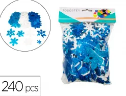 Flocons de neige sodertex en mousse eva pailletee 2mm 3 tailles 240 pcs 3 coloris assortis