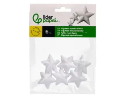 Forme liderpapel mousse polystyrene etoiles 4cm coloris blanc sachet 6 unites