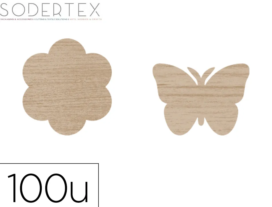 Formes a decorer sodertex fleurs et papillons bois diametre 3,5cm pack 100 unites