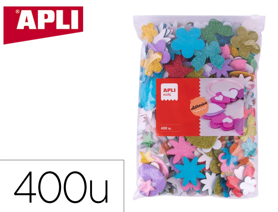 Formes apli kids mousse eva adhesive differentes dimensions coloris assortis format maxi sachet zip 400