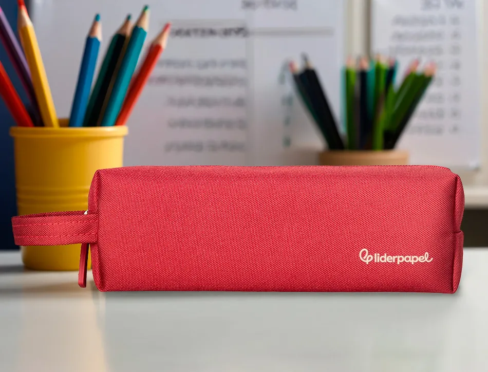 Fourre-tout liderpapel 1 compartiment avec anse 21x7cm coloris rouge