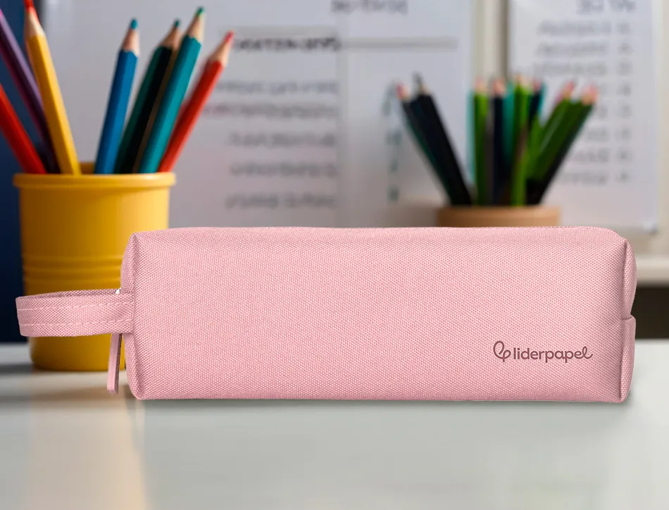 Fourre-tout liderpapel 1 compartiment avec anse 21x7cm coloris rose