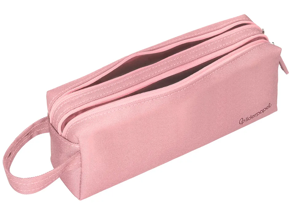 Fourre-tout liderpapel rectangulaire 2 compartiments anse de prehension 21x8cm coloris rose