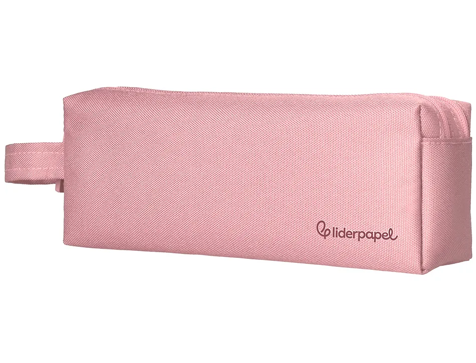 Fourre-tout liderpapel rectangulaire 2 compartiments anse de prehension 21x8cm coloris rose