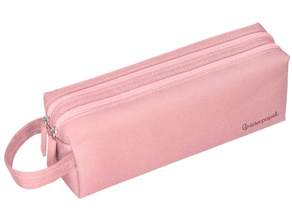 Fourre-tout liderpapel rectangulaire 2 compartiments anse de prehension 21x8cm coloris rose