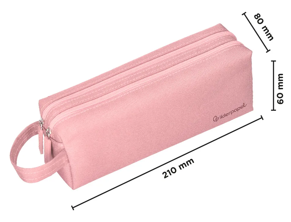Fourre-tout liderpapel rectangulaire 2 compartiments anse de prehension 21x8cm coloris rose