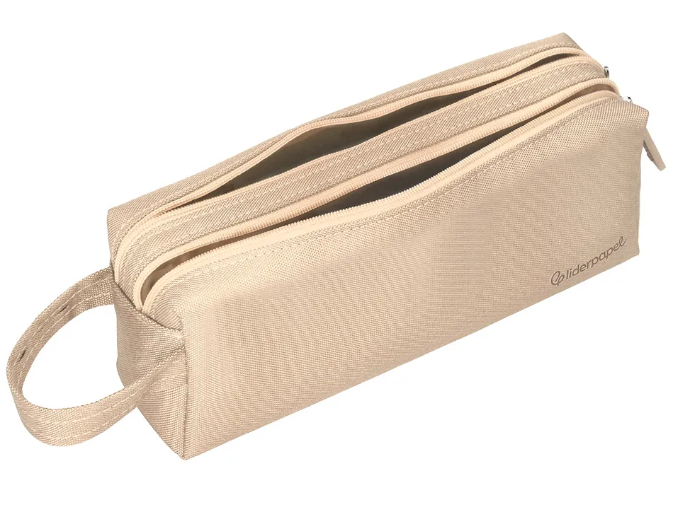 Fourre-tout liderpapel rectangulaire 2 compartiments anse de prehension 21x8cm coloris beige