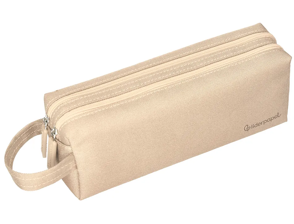 Fourre-tout liderpapel rectangulaire 2 compartiments anse de prehension 21x8cm coloris beige