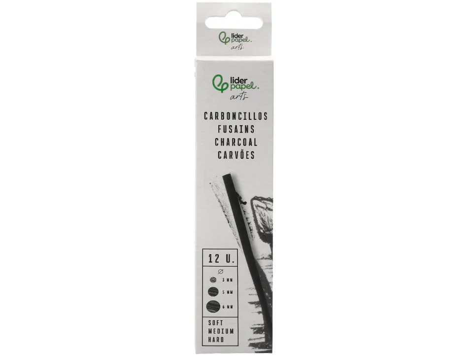 Fusains pour dessin liderpapel set de 12 unites diametres assortis