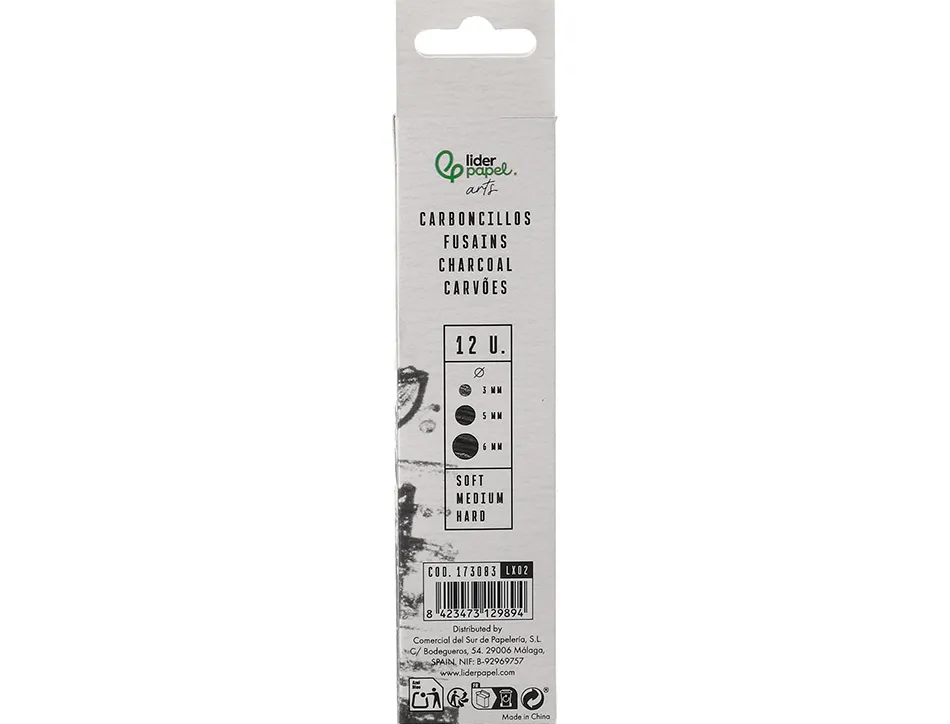 Fusains pour dessin liderpapel set de 12 unites diametres assortis