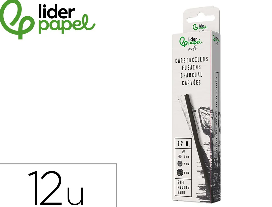 Fusains pour dessin liderpapel set de 12 unites diametres assortis