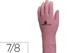 Gant ménage deltaplus latex floqué longueur 30cm épaisseur 0.38mm coloris rose taille 7/8 paire