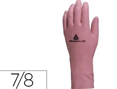 Gant ménage deltaplus latex floqué longueur 30cm épaisseur 0.38mm coloris rose taille 7/8 paire
