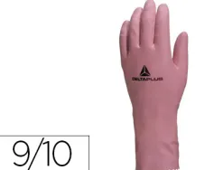 Gant ménage deltaplus latex floqué longueur 30cm épaisseur 0.38mm coloris rose taille 9/10 paire