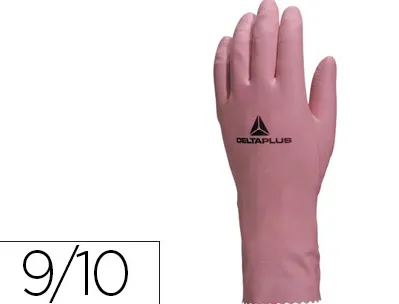 Gant ménage deltaplus latex floqué longueur 30cm épaisseur 0.38mm coloris rose taille 9/10 paire