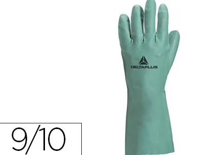 Gant nitrile deltaplus floqué coton longueur 33cm épaisseur 0.40mm coloris vert taille 9/10 paire