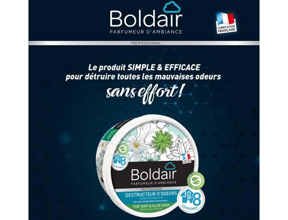 Gel destructeur d odeurs boldair pot 300 g parfum the vert et aloe vera