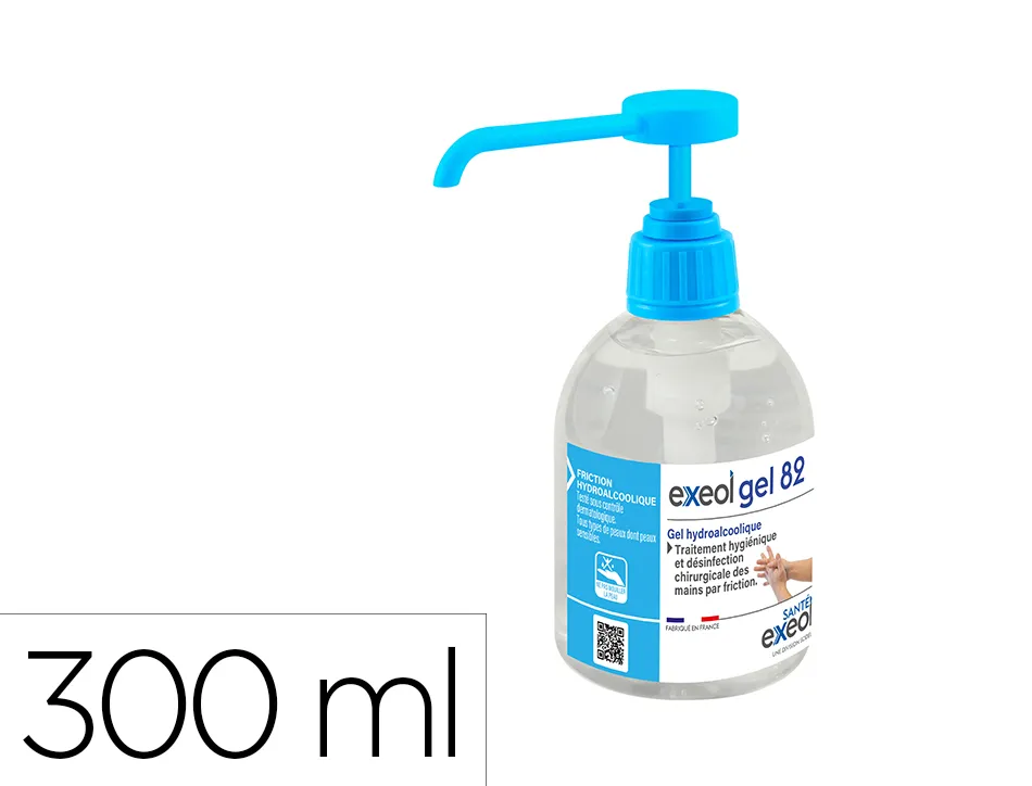 Gel hydroalcoolique exeol gel 82 flacon pompe 300ml