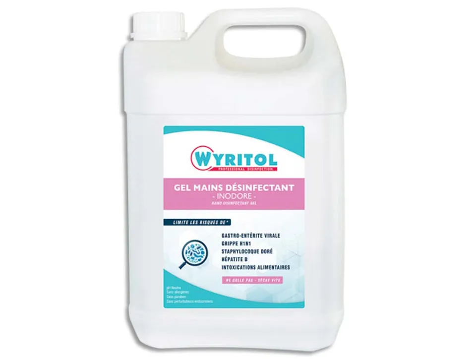 Gel hydro-alcoolique wyritol mains sans parfum sans colorant bidon 5 l