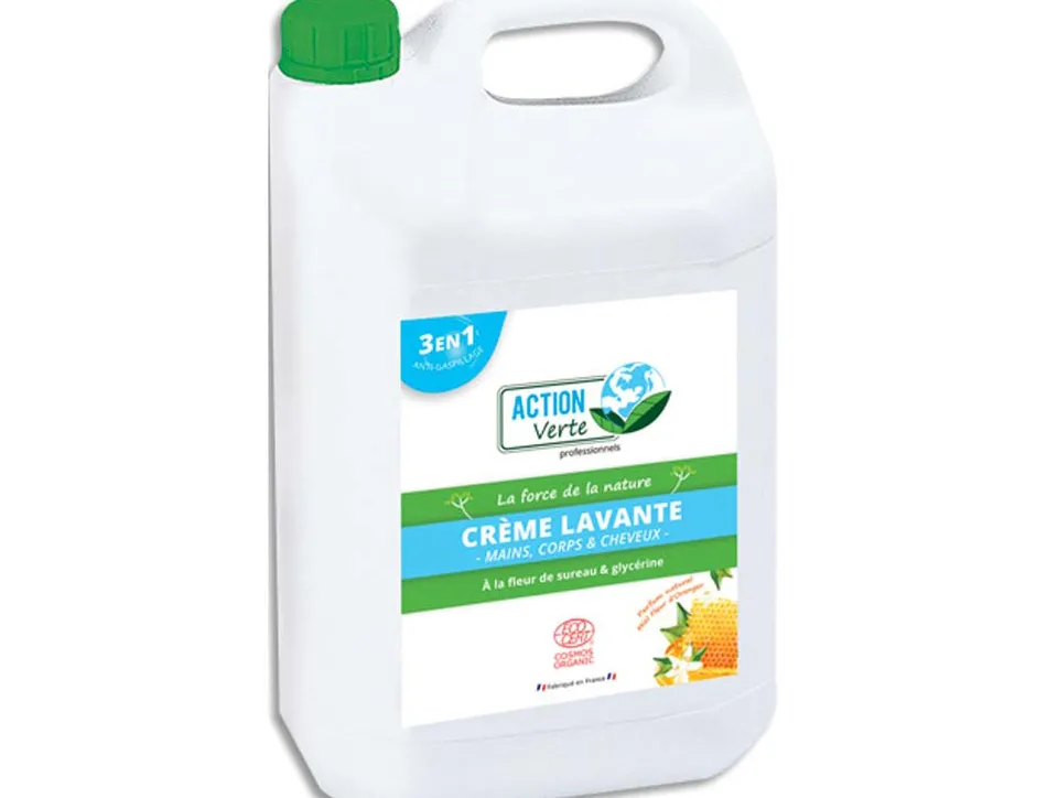 Gel lavant mains corps cheveux action verte ecolabel parfum miel fleur d oranger bidon 5 l