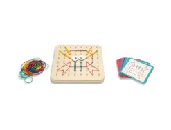 Geoboard bs toys pour cr er des dessins 1 planche en bois avec 48 elastiques et 20 cartes modeles