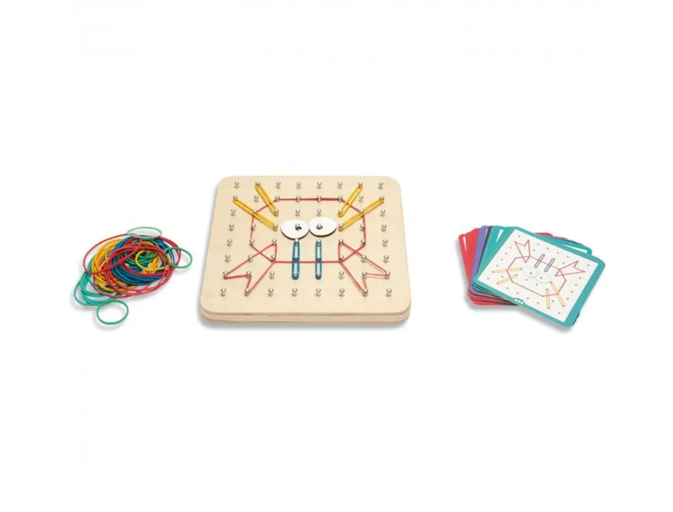 Geoboard bs toys pour cr er des dessins 1 planche en bois avec 48 elastiques et 20 cartes modeles