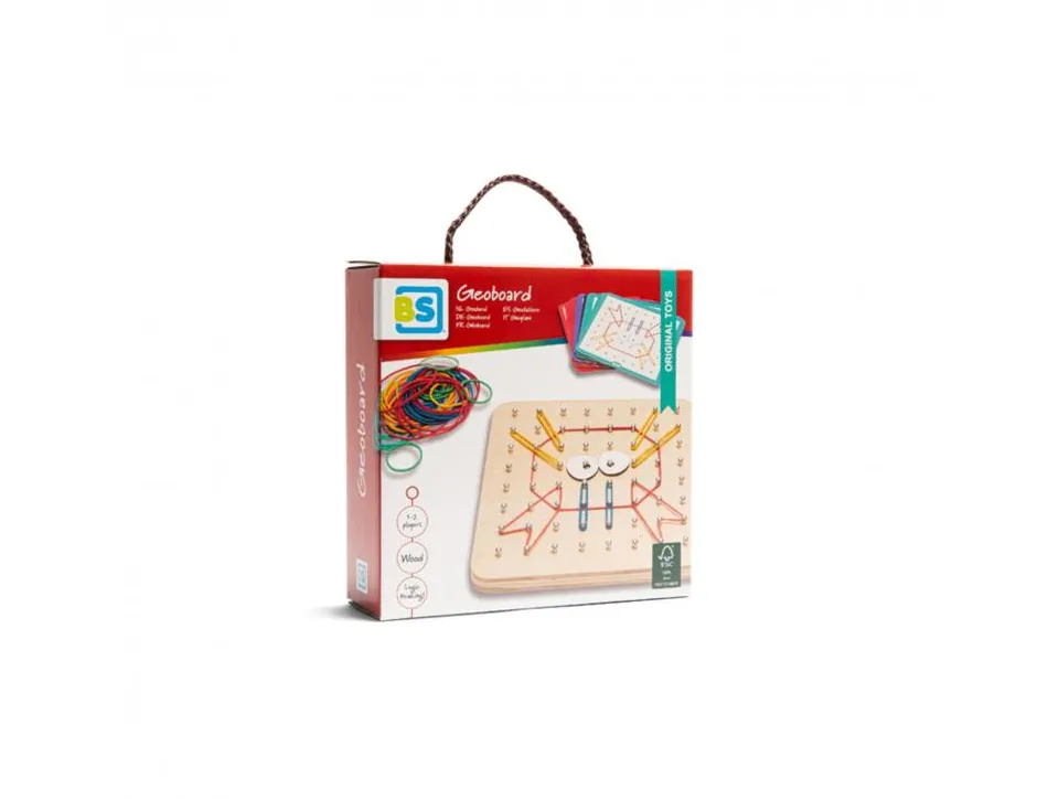 Geoboard bs toys pour cr er des dessins 1 planche en bois avec 48 elastiques et 20 cartes modeles